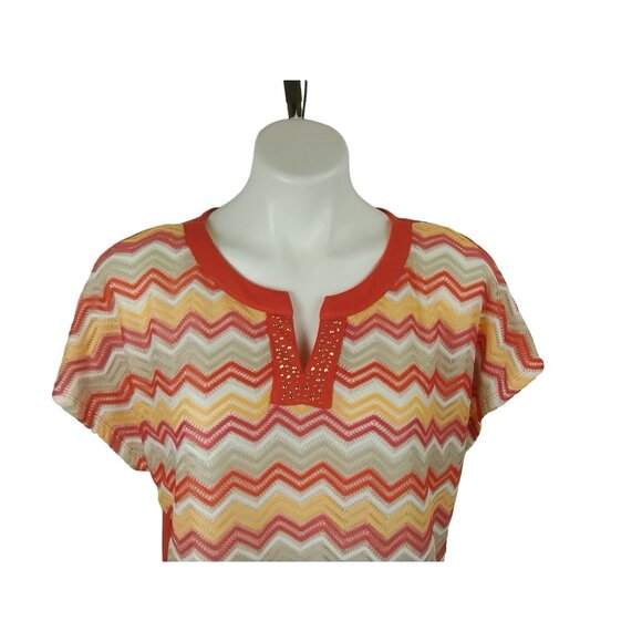 Alfred Dunner Womens Large Chevron Zigzag Knit Top With Studded Neckline - Picture 3 of 8